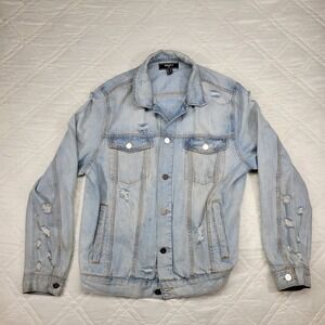 Forever 21 Men Very Distressed blue jean jacket men's‎ XL